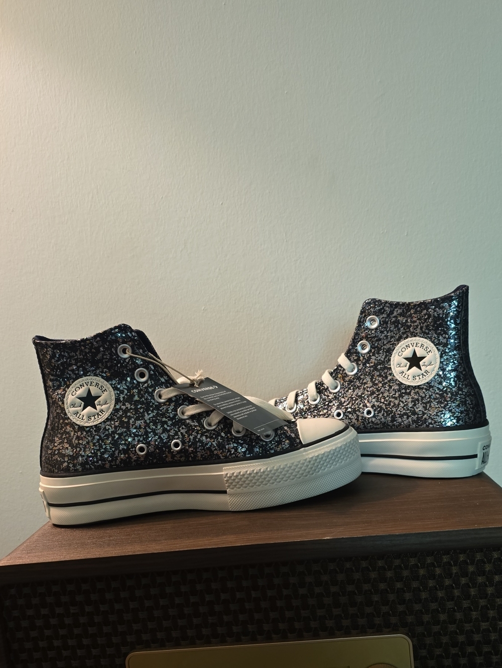 NWT Converse Glitter High-Top Sneakers in Black and Silver
